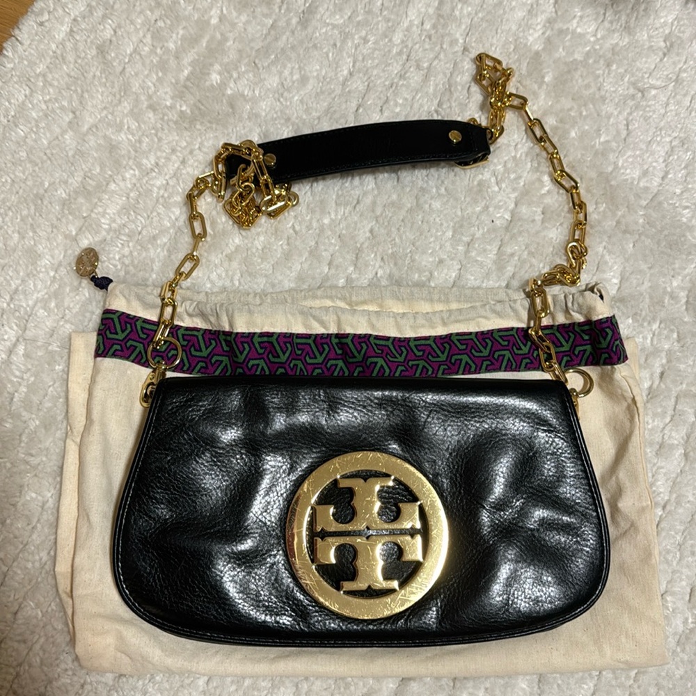 Tory Burch black leather crossbody bag with gold hardware